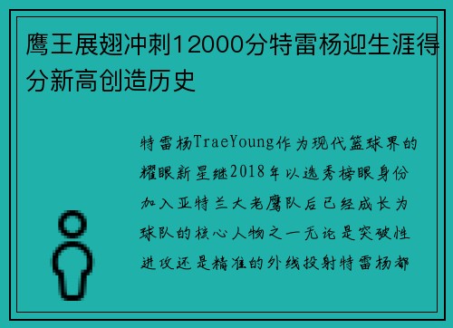 鹰王展翅冲刺12000分特雷杨迎生涯得分新高创造历史